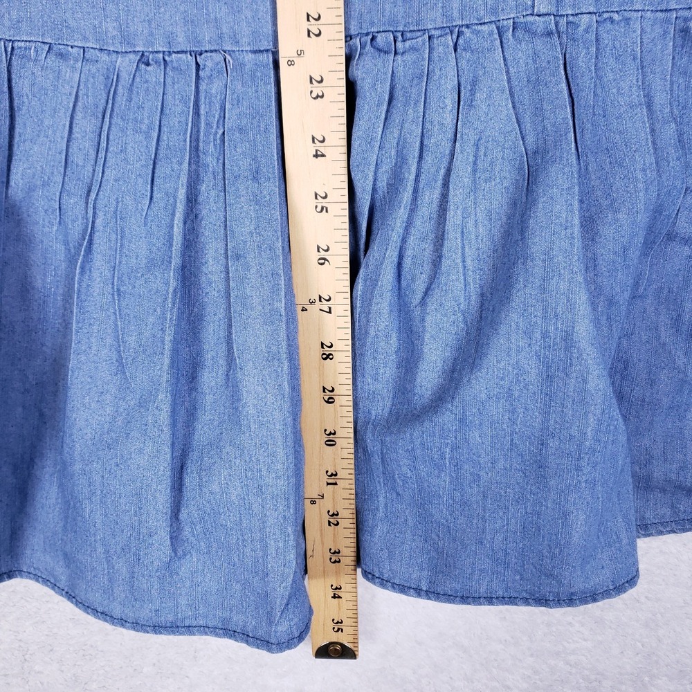G. Kale Petite Chambray Ruffle Sleeve Drop‎ Waist Dress Size PS Blue Denim - Picture 7 of 7